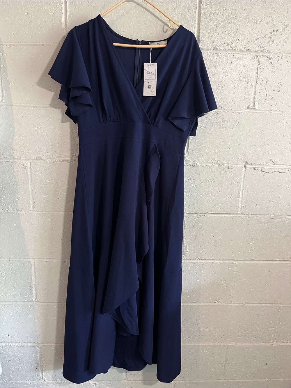 ZZV Formal Dress with Flutter Sleeves- Asymmetric Hem